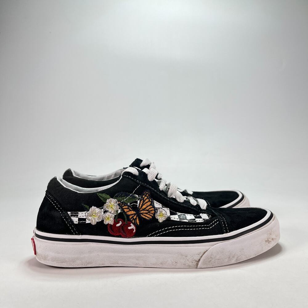 Vans Old Skool Embroidered Butterfly Cherry Checkered Sneakers Women's Size 7.5